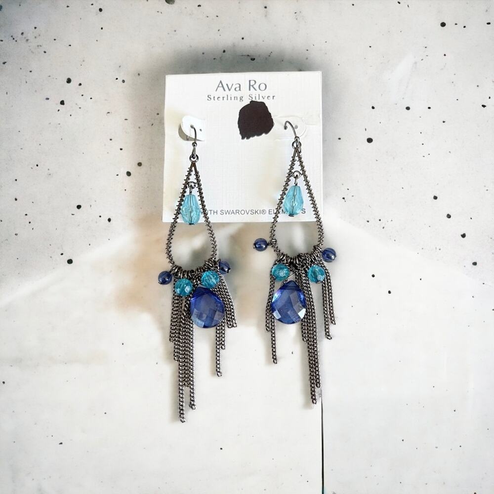Ava Ro sterling silver Swarovski elements crystal blue dangle earrings formal